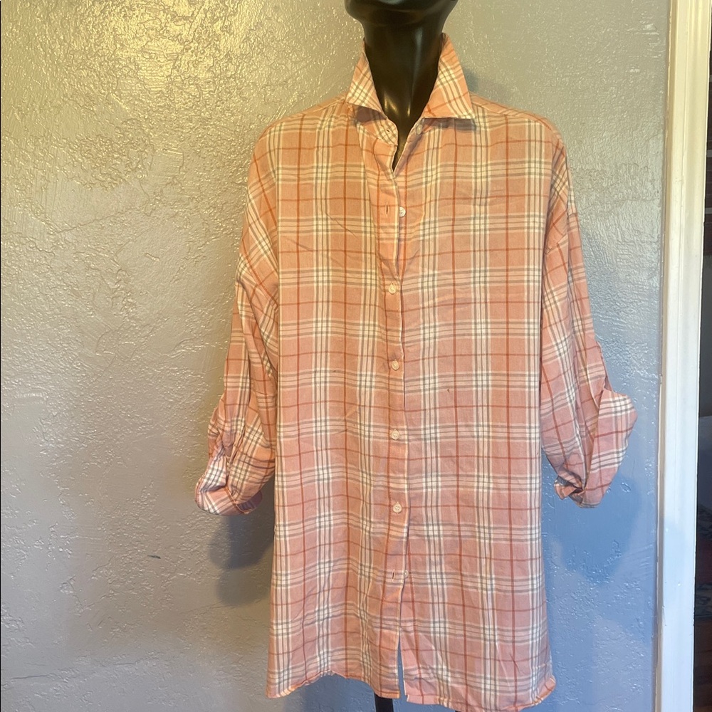 Max Studio Pink and White Plaid Shirt